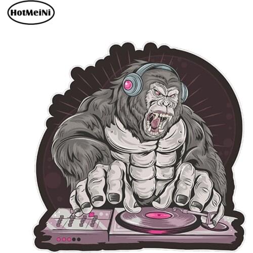 HotMeiNi 13cm x 12.92cm DJ Gorilla Stereo Music Vinyl Car Sticker Cartoon Animal Decal Cool Car Styling Waterproof Accessories
