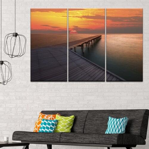 Canvas Painting landscape Pier with sunset and sea 3 Pieces Wall Art Painting Modular Sport Wallpapers Poster Print Home Decor