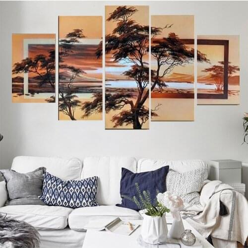 5 Piece Wall Art Canvas Painting Landscape Tree Of Life Poster Nordic Decoration Home Modern Living Room Modular Picture