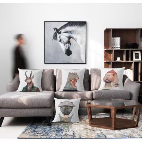 Carton Dog Cushion Cover Linen Pillow Cover For Living Room 45x45 Sofa Decorative Kussenhoes Nordic Home Decor