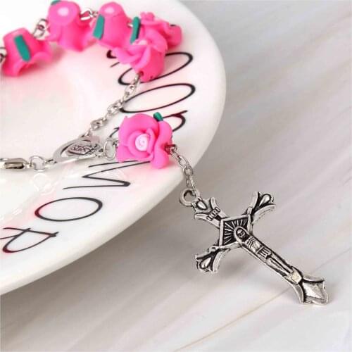 Catholic soft ceramic beads rosary bracelet. Rose blessing prayer bracelet, charming childrens baptism bracelet 48 pieces