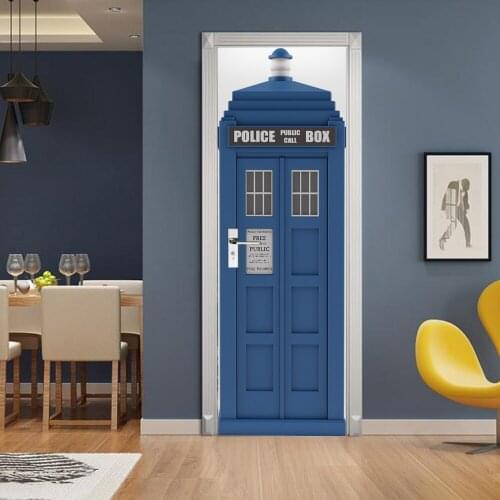 3D creative telephone booth door stickers wall stickers self-adhesive waterproof removable