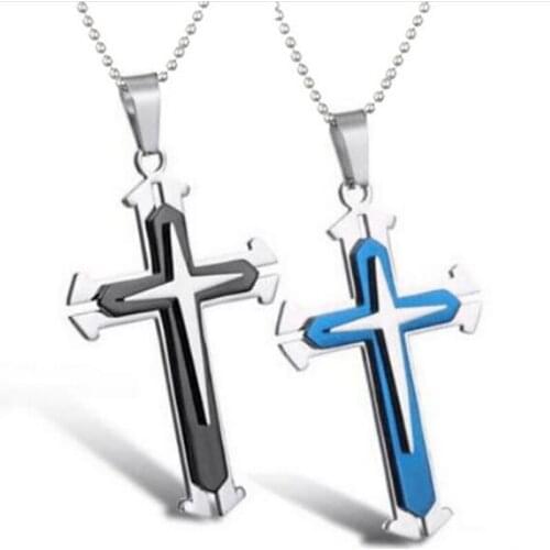 Cross Vintage Style Mens Wear Womens Catholic Christ Stainless Steel Cross Pendant Necklace 3 Colors Optional Dropshipping