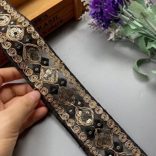 2 Yards 48mm Sequined Ribbon Ethnic Embroidered Lace Sew Accessories Embroidery Lace Trim Crocheted Lace Ribbon for Bridal Dress