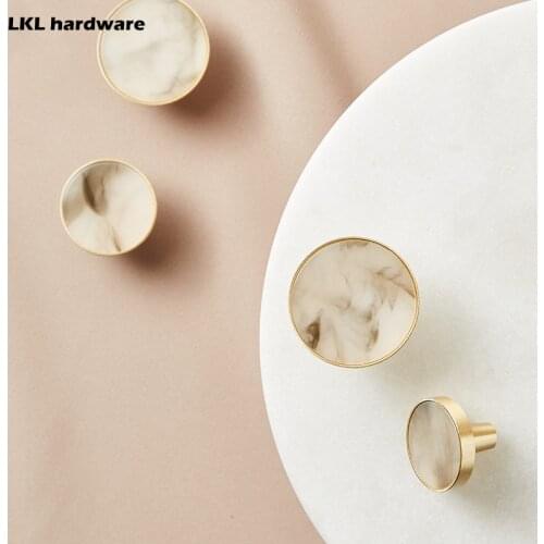 LKL Brass Knob Modern Nordic Simple Drawer Cabinet Fitting American Light Luxury Wardrobe Door Pure Copper Marble Gold Handle
