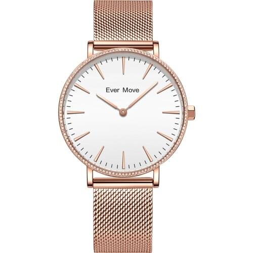 Ever Move 2021 Japan Quartz Movement Ladies Watches Stainless Steel Calendar Czech Stone Waterproof Watch for Women