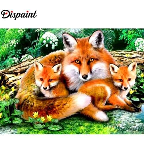 Dispaint Full Square/Round Drill 5D DIY Diamond Painting "Fox family scenery" Embroidery Cross Stitch 5D Home Decor A11802
