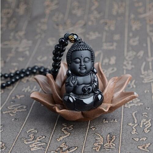 HFANCYW New Arrival Natural Obsidian Baby Pendant Shakya Mani Pendant Wholesale Children Healthy Jewelry + Free Beads Necklace