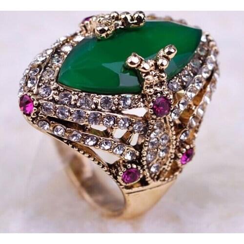 Very Good Quality Green Emerald Anel Ouro Colar Femininos Vintage Rings Turkish Accessories Fine Women Wedding Rings Joias Aneis