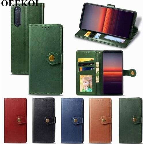 OEEKOI Pure Color PU Leather Wallet Flip Cover Case for Sony Xperia 5 II