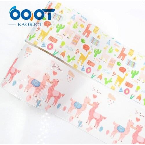 OOOT BAORJCT G-18604-330 75 mm 10 yards Cartoon Alpaca Ribbons Thermal transfer Printed grosgrain Wedding DIY handmade material