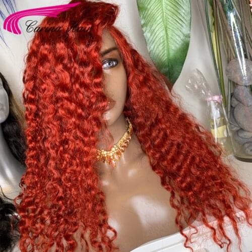 Orange Red Human Hair Wig For Women 180% Red Curly Lace Front Wig Deep Side Part Brazilian Remy Lace Front Human Hair Wigs