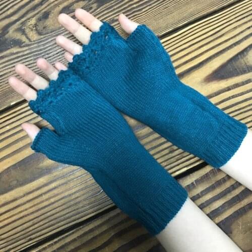 Women Winter Knit Lengthen Wrist Fingerless Gloves Colorful Animal Embroidery Crochet Thumbhole Mittens Arm Warmers