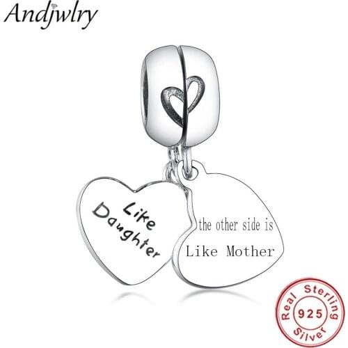 Fit Original Charms Bracelet 925 Sterling Silver Pendant Like Mom Daughter Heart Dangle Berloque For Mothers Day Gift