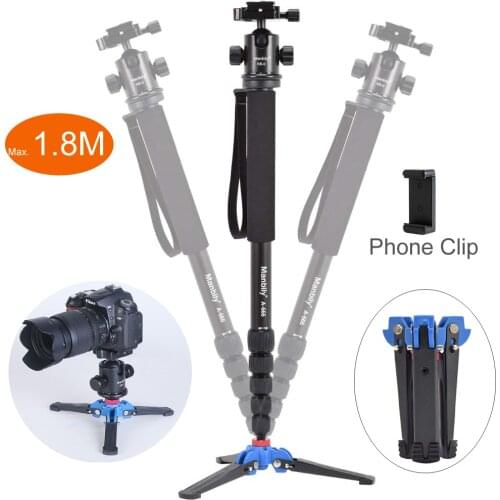 Manbily A-666 Professional Portable Travel DSLR Camera Monopod Tripod Stand, KB-0 Ballhead, M2 Stand Base, Max Height 1.8m
