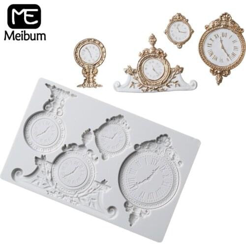 Retro Clocks Silicone Fondant Cake Mold Chocolate Pastry Sugarcraft Gumpaste Baking Mould Dessert Decorating Tools