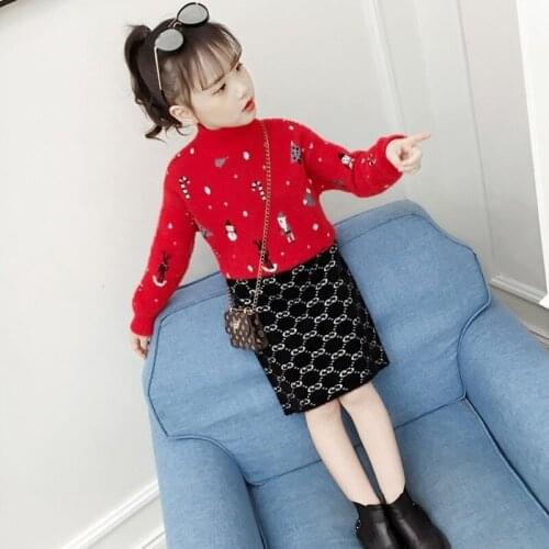 Christmas Plus Velvet Sweater Autumn and Winter Childrens Clothing Mink Velvet High Neck Pullover Thick Warm Bottoming Shirt