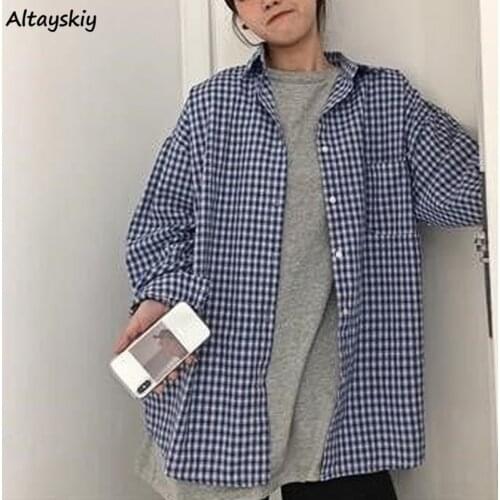 Shirts Women Simple Couple Plaid All-match Leisure Student Ulzzang All-match Hot Sale Trendy Spring New Loose Ladies Vintage Ins