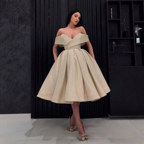 Sexy Champagne 2018 Cheap Off Shoulder Cocktail Dresses Pleats Formal Prom Dresses Party Gowns Formal Dress Vestidos De