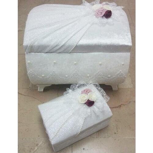 Gauze Rose With Pearls 2'li Dower chest Cream