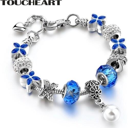TOUCHEART White Pearl Custom Blue Bracelet & Bangles Charms For Women Luxury Brand Jewelry Making Friendship Bracelets SBR170060