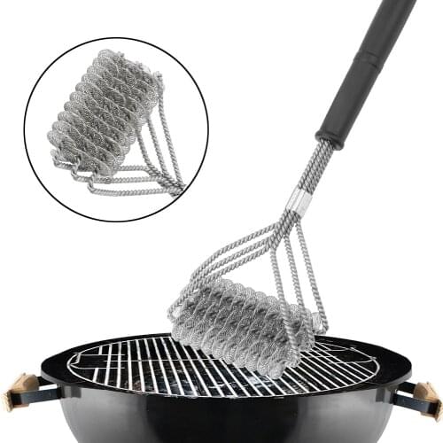 Triple-Head Barbecue Cleaning Brush Barbecue Gadgets BBQ Cleaner Stainless Steel BBQ Accessories Grill Scraper Wire Bristles