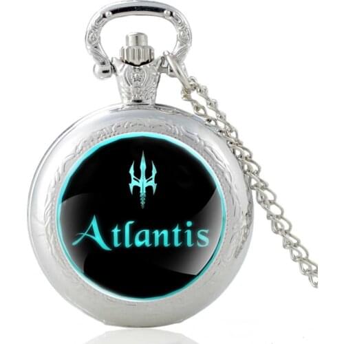 Unique Charm Atlantis Silver Vintage Quartz Pocket Watch Men Women Glass Dome FOB Pendant Necklace Hours Clock Gifts