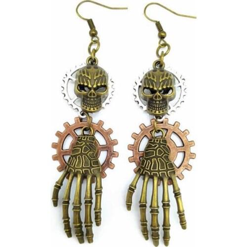 Vintage Gears Steampunk Drop Earrings Halloween Skull Hand Party Fashion Jewelry