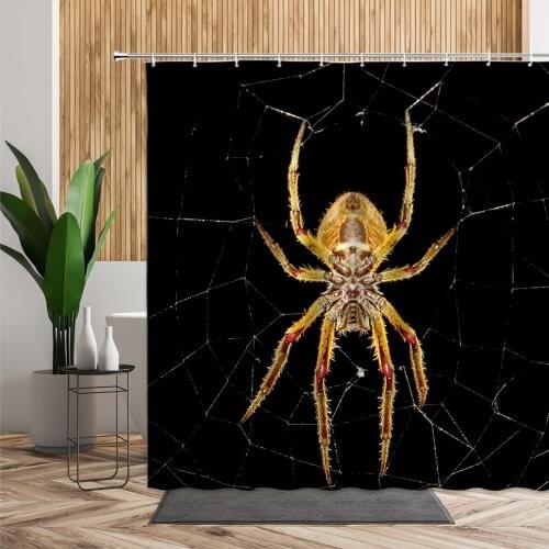 Spider Shower Curtains Jungle Animals Ferocious Green Snake Chameleon Boy Bathroom Decor Waterproof Bath Curtain Set With Hooks