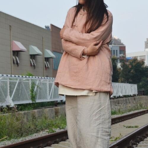 Women Ramie Retro Chinese Style Padded Coat Parkas Ladies Loose Solid color Outerwear Tops Female Loose Coat 2020 Autumn Winter