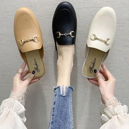 2021 Ladies Single Shoes Summer Outdoor Slippers Casual Fashion Sandals Baotou Half-drag Injection Shoes Flat-heeled Lightweight