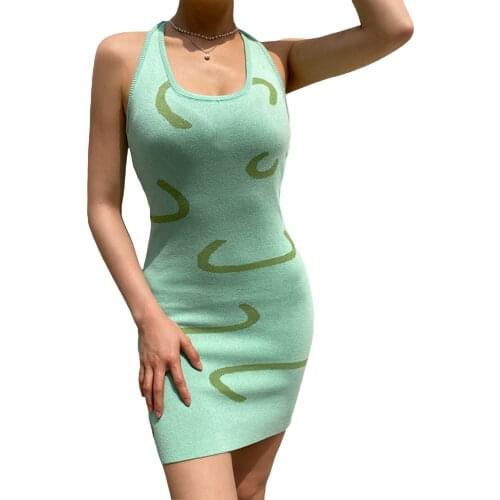 Women Sexy Halterneck Dress, Adults Summer Sleeveless Printed U-shaped Neck