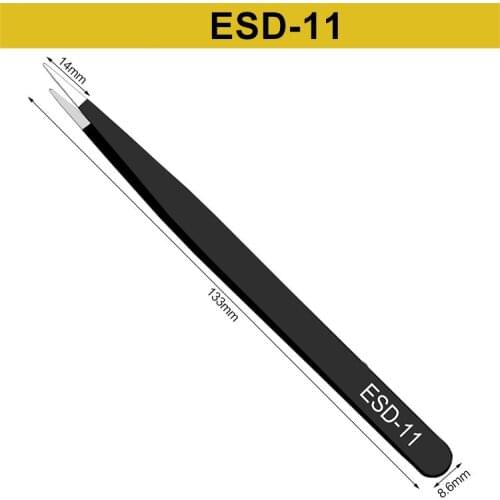 1Pcs Anti-static ESD Stainless Steel Tweezers Black Repair Tool Industrial Beauty Nail Art Curved Straight Tweezers Repair Tool