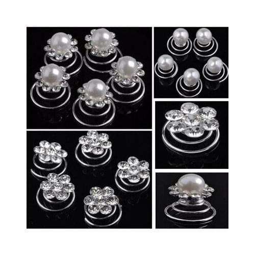 120Pcs Mix Wedding Bridal Crystal & Imitation Pearl Swirl Twist Hair Pin Spin Pins For Women Jewelry