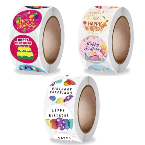 25mm Happy Birthday Stickers Birthday Greetings Festival Decoration Gift Box Stationary Stickers Envelope Sealing Label