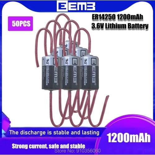 50Pcs/LOT EEMB ER14250 1/2AA 3.6V 1200mAh Lithium Battery With welding