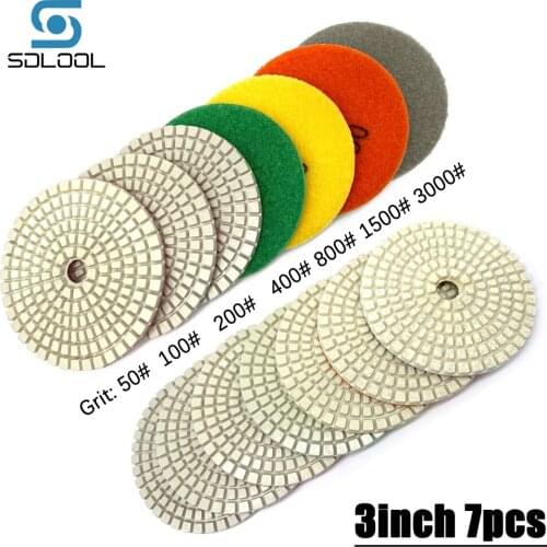 7pcs 3inch 80mm Sharp Wet Diamond Polishing Pad Sanding Disc Grinder Flexible Polishing Pad for Granite Marble Concrete