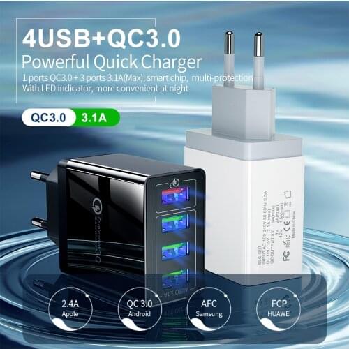 48W Quick Charge 3.0 4.0 USB Charger for iPhone X XS 8 Samsung Huawei P20 P30 Xiaomi Redmi Note 8T 8A Wall Travel Fast Charger