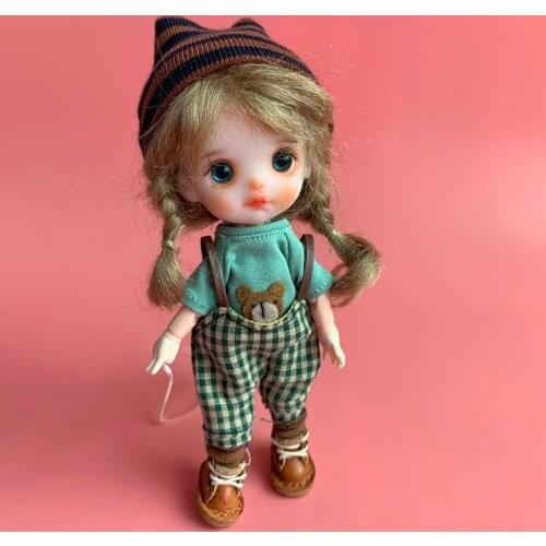 Ob11 baby clothes bjd doll clothes set (short-sleeved T-shirt + hat + Overalls + socks) for 1 / 12bjd, GSC, doll accessories