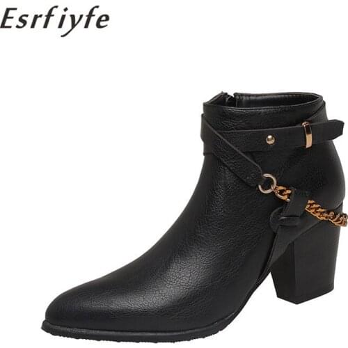 ESRFIYFE 2020 New Woman Chelsea Boots Pointed Toe Winter Boots Women Casual Chunky Heel Boots Female Shoes Botas Mujer Bootles