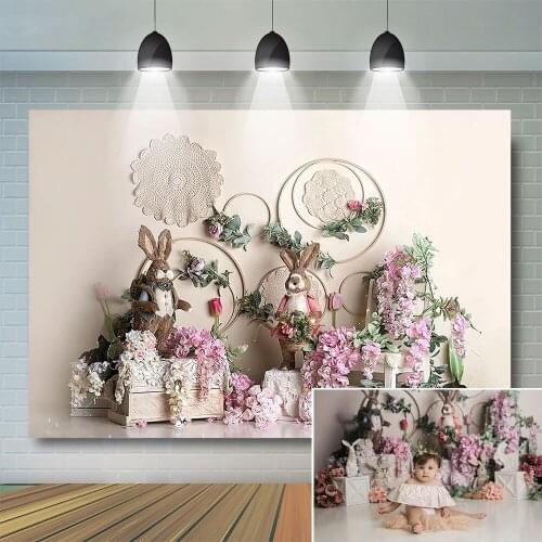 Easter Bunny Floral Photography Background Kids Party Theme Props Birthday Child Pink Rose Professional Backdrop Photo Studio