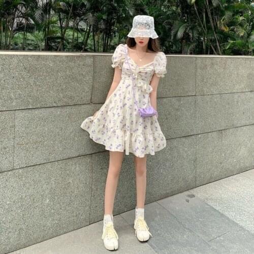 French Floral Dress Female Summer Small Puff Sleeve First Love Dress Sweet Little Fresh Dress