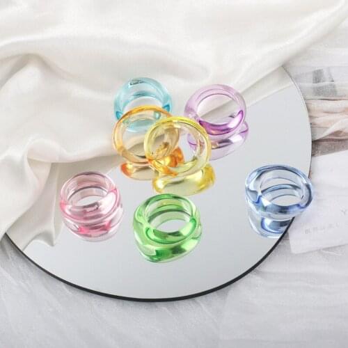 Korean Simple Transparent Aesthetic Acetate Colorful Acrylic Thick Round Rings for Women Girls Fashion Jewelry Accessories Gifts