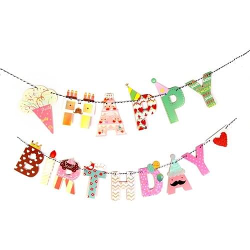 Girls Boys Ice Cream Crown Party Bunting 1 Banner Flags Per Bunting Length 2m Party Favors Kids Boy Happy Birthday Decoration