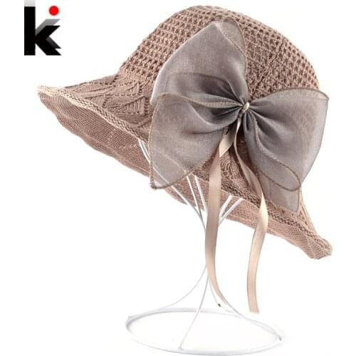 2018 Summer Beach Hat For Women Anti-UV Sun Cap Ladies Sweet style Bow-knot Panama Hats Female Foldable Straw Floppy Chapeau