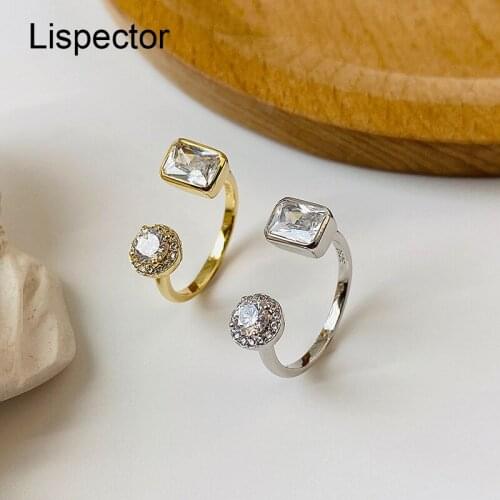 Lispector 925 Sterling Silver Shiny Zircon Rings for Women Korean Geometric Round Square Ring Party Female Jewelry Gifts