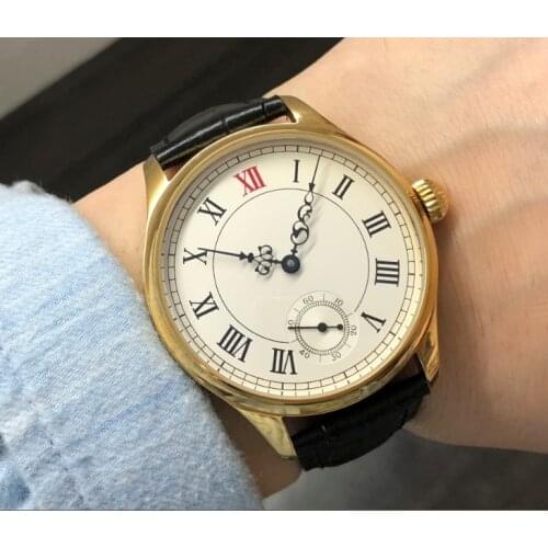 Sapphire crystal or Mineral glass 44mm white dial Asian 6498 17 jewels movement golden case Mechanical watches GR102-20