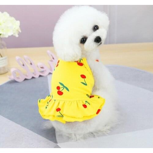 Cute Pet Dog Cherry Print Dresses Summer Comfort Cotton Small Dogs Dress Multicolored Pet Puppy Apparel Supplies