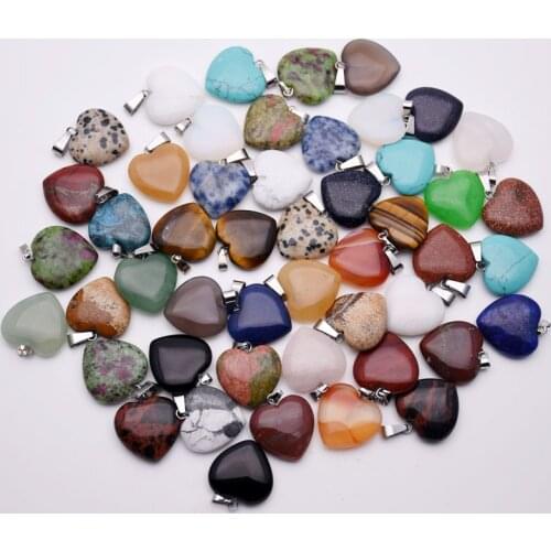 Fashion 20mm natural stone heart pendants Necklace for jewelry making 50Pcs/lot mixed charms trendy accessories wholesale