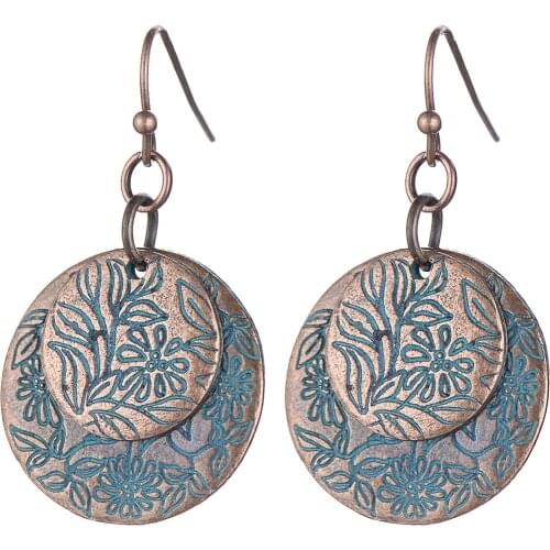 Fashion Vintage Antique Gold Color Round Earrings for Women Charm Pendants Bohemian Punk Drop Earrings Creative Girls Jewelry